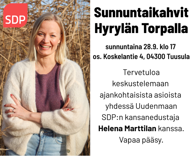 Helena Marttila sunnuntaikahvit Hyrylän Torpalla 28.9.2025